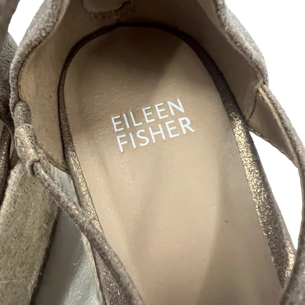 Eileen Fisher Wanda Metallic Leather Wedge Espadrilles‎ Sandals Women Size 8.5